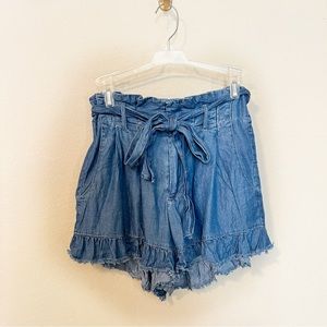 Rocks & Indigo Chambray Ruffle Paper Bag Shorts